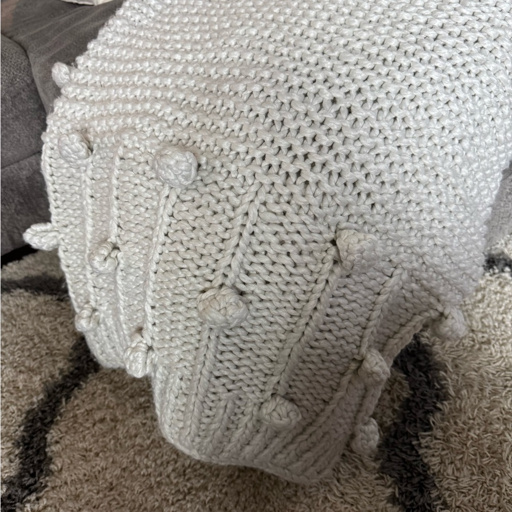 Cozy Cream Knit Throw Blanket